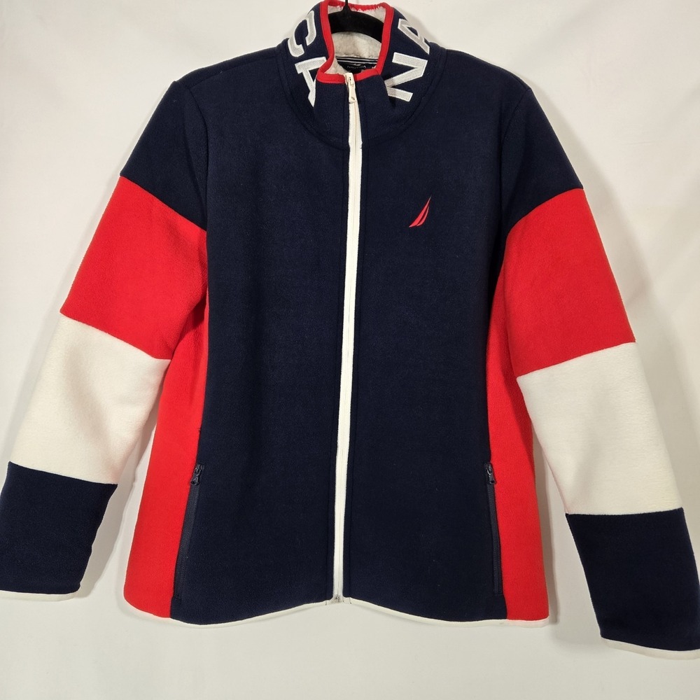 Nautica Red White And Blue Jacket | Sherpa Style Warm Lining | Medium